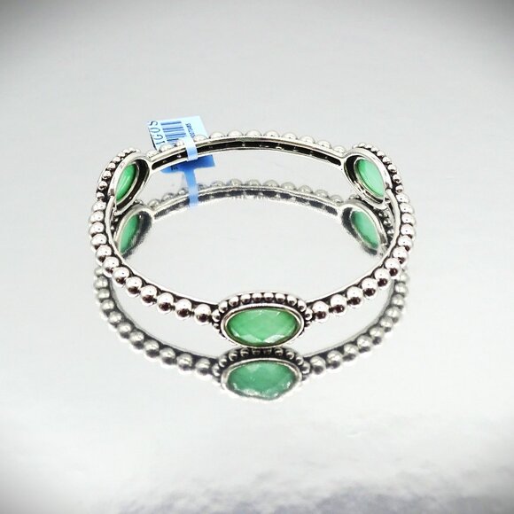 LAGOS Maya Sterling Variscite Oval Doubles Bangle Bracelet Size M - Picture 2 of 11